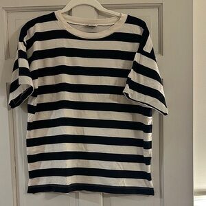 AYR Hiijinx Black and Cream Striped Crew Tee EUC